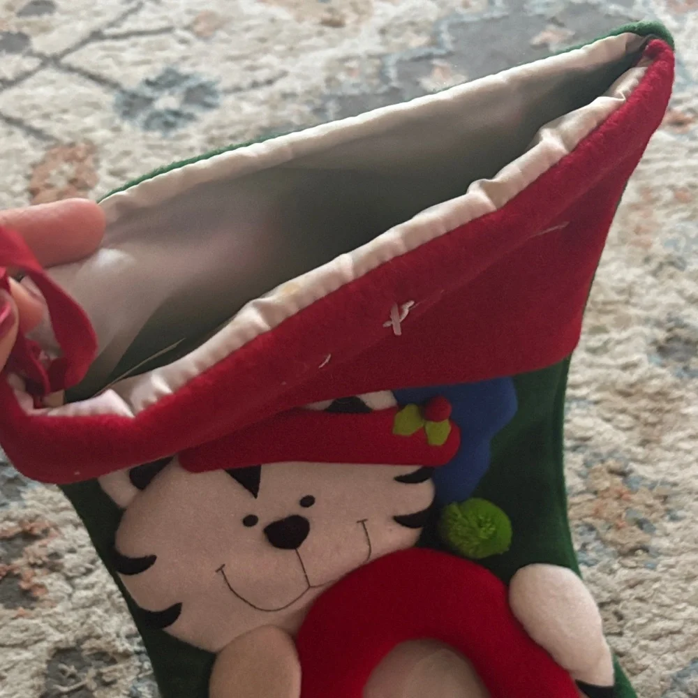 Festive Cat Christmas Stocking - Green and Red